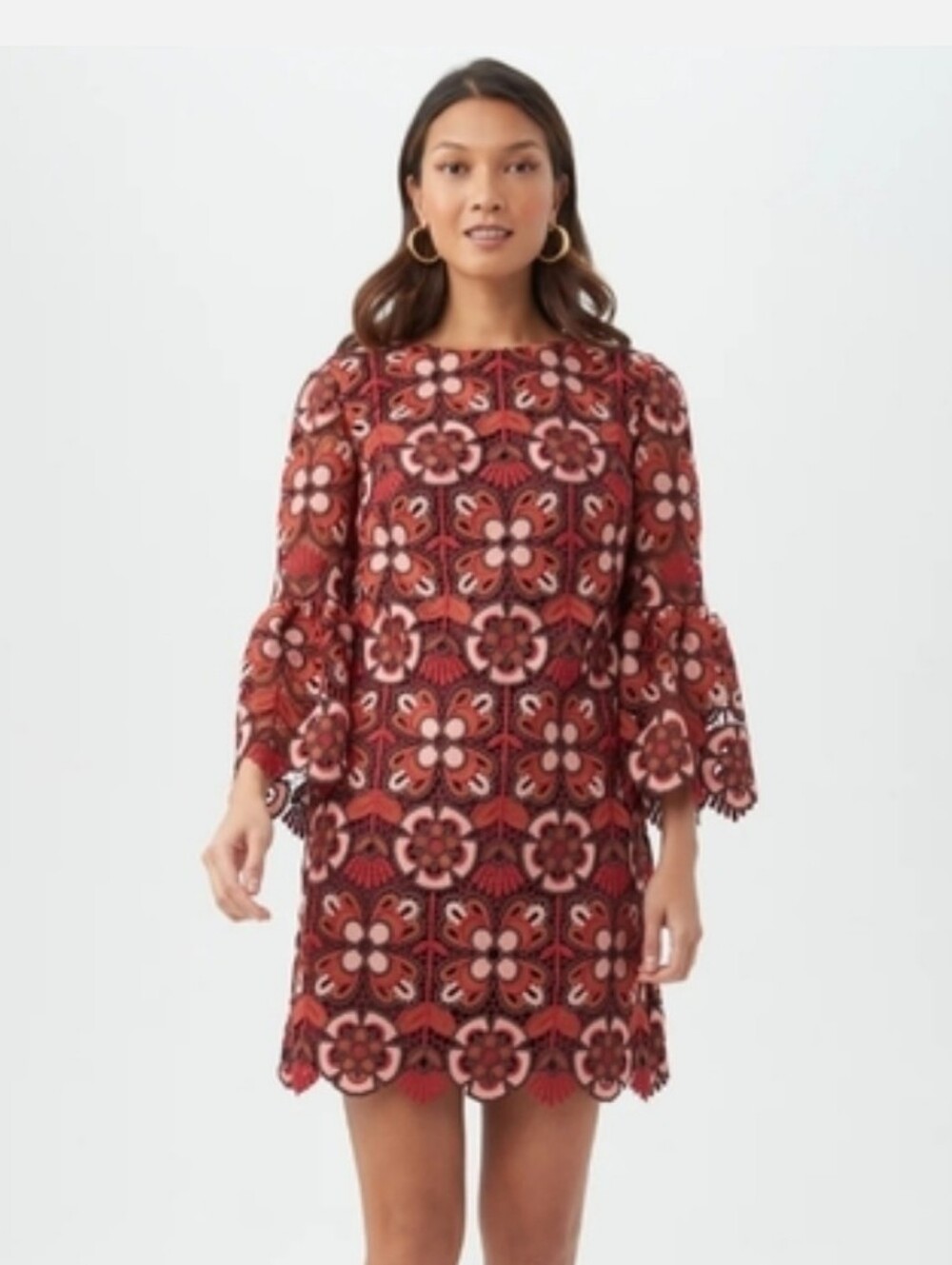Trina Turk Rust and Pink Floral Lace Bell-Sleeve Dress. Size 8 NWT - Picture 2 of 10